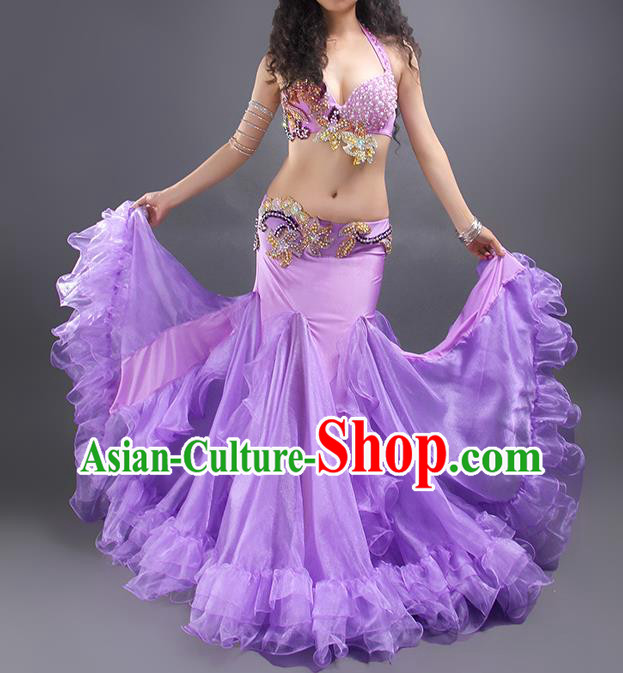 Traditional Indian Raks Sharki Stage Performance Bra and Skirt Asian India Belly Dance Oriental Dance Violet Outfits Costume