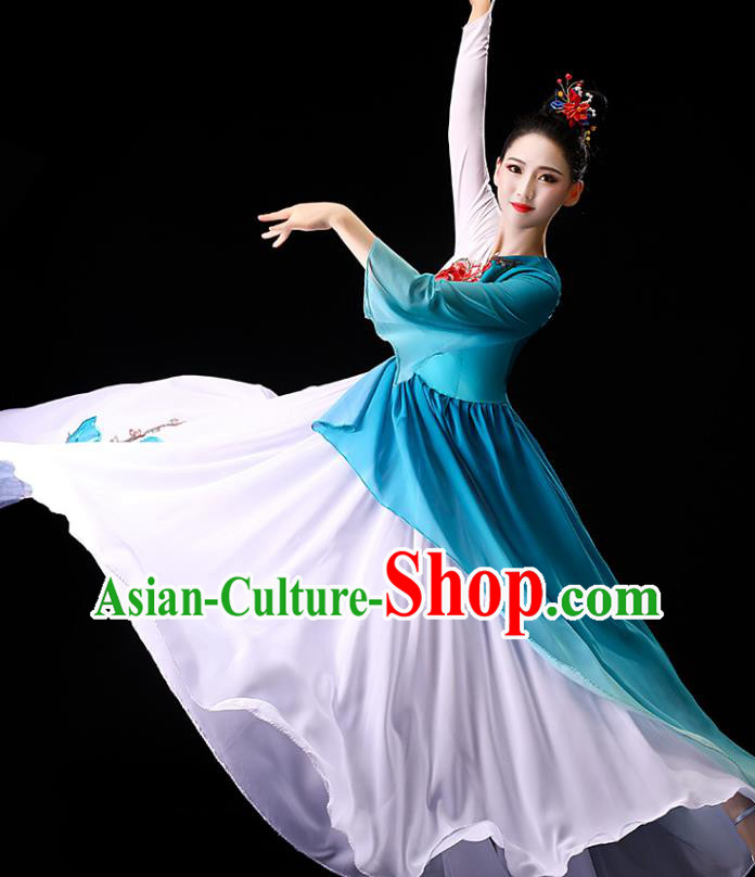 China Traditional Palace Fan Dance Clothing Classical Dance Umbrella Dance Blue Dress