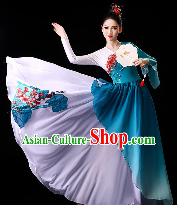 China Traditional Palace Fan Dance Clothing Classical Dance Umbrella Dance Blue Dress