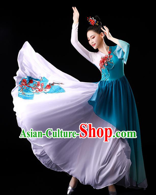 China Traditional Palace Fan Dance Clothing Classical Dance Umbrella Dance Blue Dress