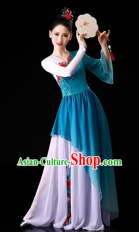China Traditional Palace Fan Dance Clothing Classical Dance Umbrella Dance Blue Dress