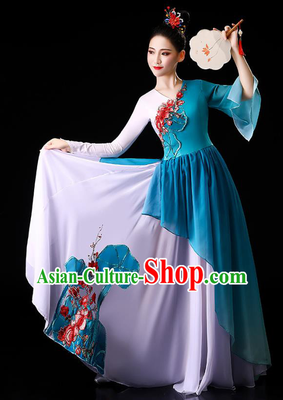 China Traditional Palace Fan Dance Clothing Classical Dance Umbrella Dance Blue Dress