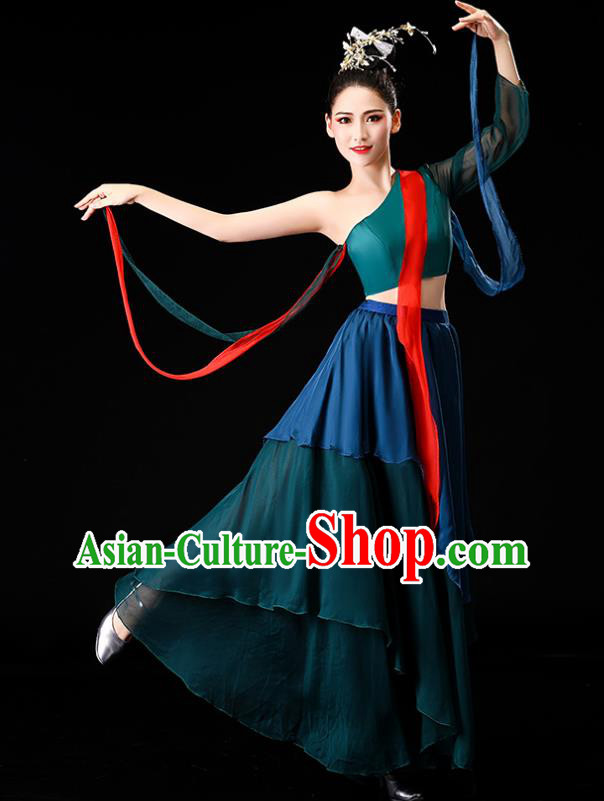 China Classical Dance Clothing Fan Dance Opening Dance Deep Green Outfits