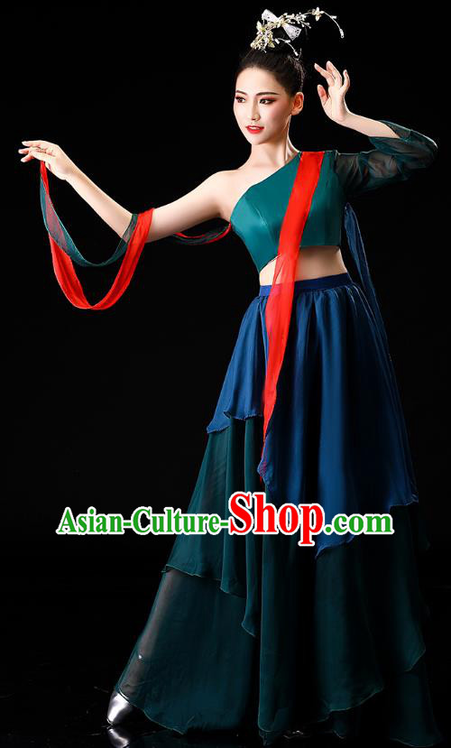 China Classical Dance Clothing Fan Dance Opening Dance Deep Green Outfits