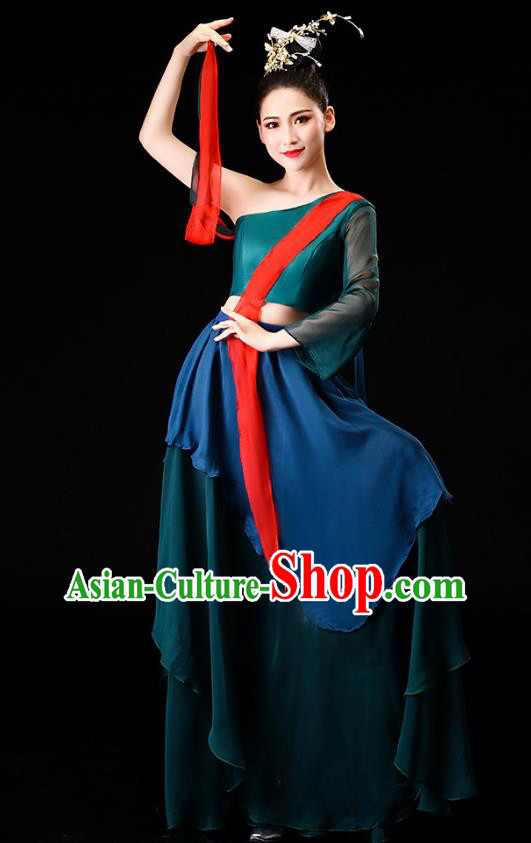 China Classical Dance Clothing Fan Dance Opening Dance Deep Green Outfits