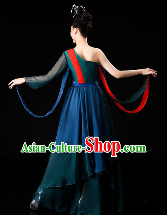 China Classical Dance Clothing Fan Dance Opening Dance Deep Green Outfits