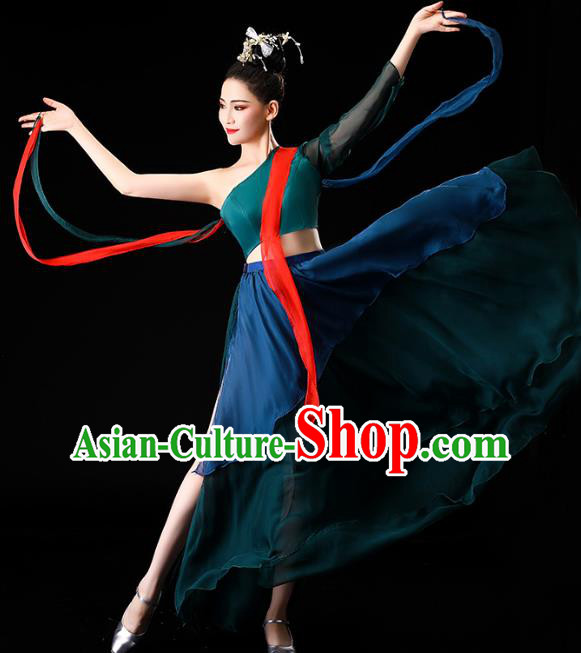 China Classical Dance Clothing Fan Dance Opening Dance Deep Green Outfits