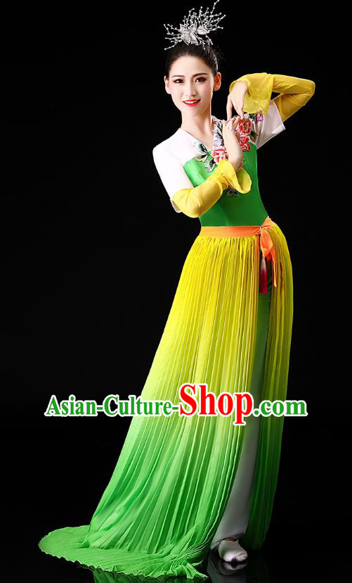 Chinese Yangko Dance Performance Embroidered Green Outfits Traditional Folk Dance Clothing