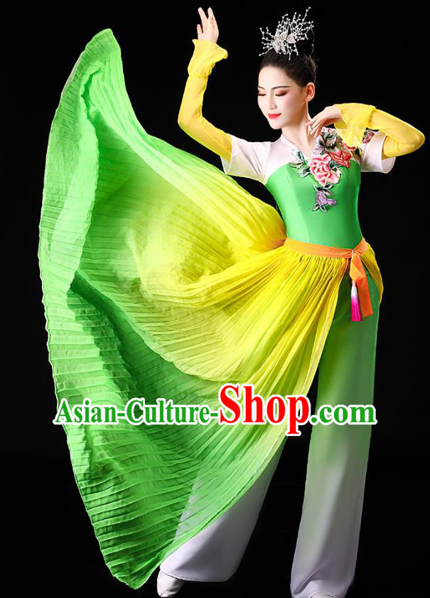Chinese Yangko Dance Performance Embroidered Green Outfits Traditional Folk Dance Clothing