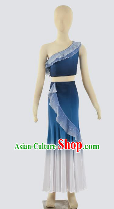 Chinese Dai Nationality Folk Dance Clothing Yunnan Minority Peacock Dance Blue Outfits for Kids