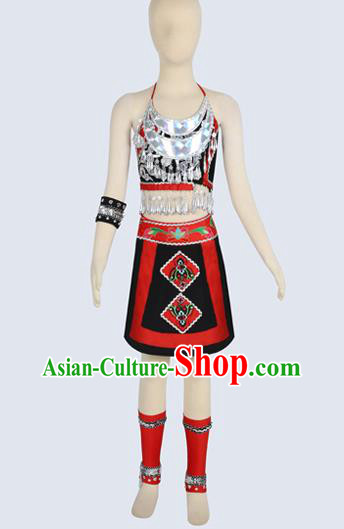 Chinese Miao Nationality Stage Performance Clothing Hmong Ethnic Folk Dance Outfits for Kids