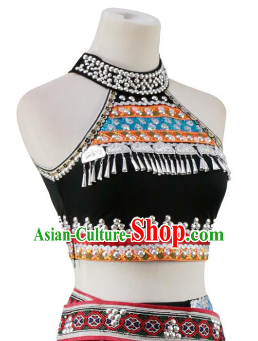 China Traditional Yunnan Ethnic Peacock Dance Clothing Dai Nationality Dress Outfits and Hat