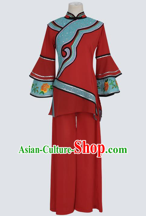 Chinese Fan Dance Yangko Stage Performance Clothing Folk Dance Red Blouse and Pants Outfits