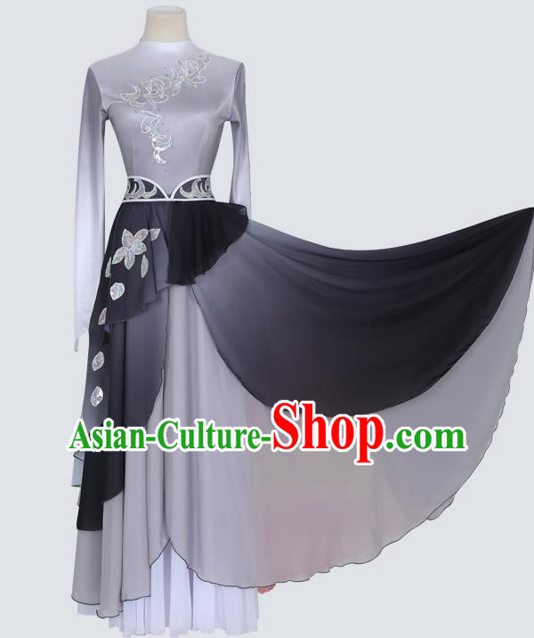 China Traditional Mongolian Ethnic Folk Dance Clothing Mongol Nationality Grey Dress Outfits