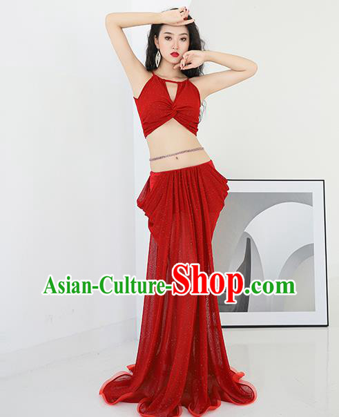 Traditional Asian Oriental Dance Bra and Skirt Costumes Indian Belly Dance Training Red Uniforms