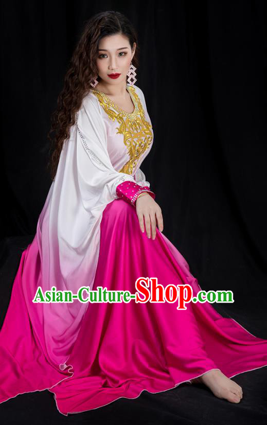 Traditional Asian Oriental Dance Khaliji Costumes Indian Belly Dance Performance Rosy Dress