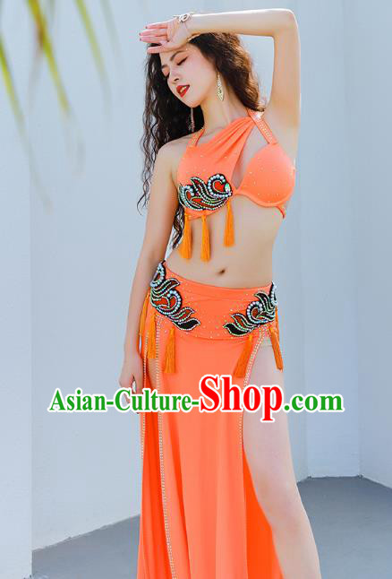 Traditional Indian Raks Sharki Oriental Dance Costume Asian Belly Dance Stage Performance Orange Uniforms