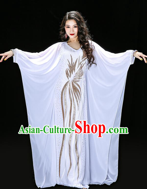 Asian Oriental Dance White Dress Costume Traditional Indian Belly Dance Performance Embroidered Sequins Robe