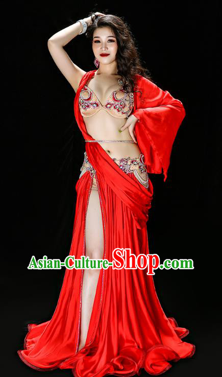 Traditional Indian Belly Dance Bra and Red Skirt Costume Asian Oriental Dance Stage Performance Outfits