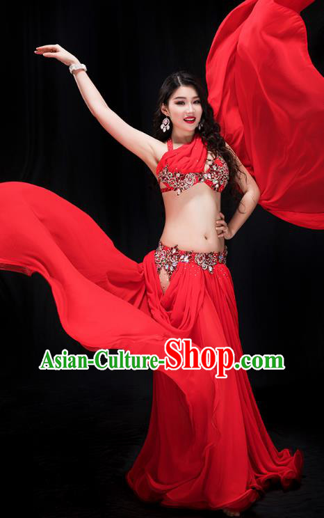 Traditional Asian Oriental Dance Stage Performance Clothing Indian Belly Dance Red Bra and Skirt Outfits