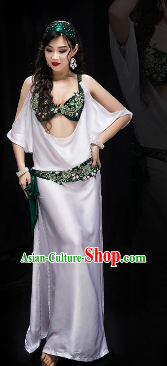 Traditional Asian Raks Sharki Oriental Dance Competition Clothing Indian Belly Dance Bra and White Robe Outfits