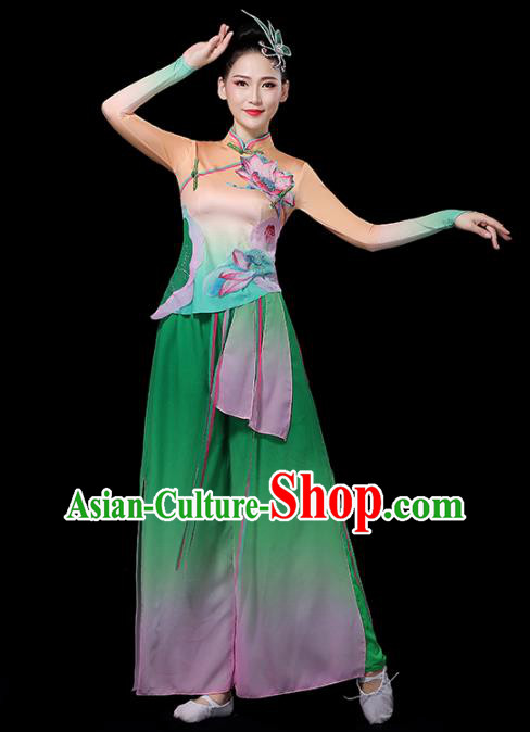 China Lotus Dance Costume Spring Festival Gala Yangko Dance Green Outfits Classical Dance Clothing