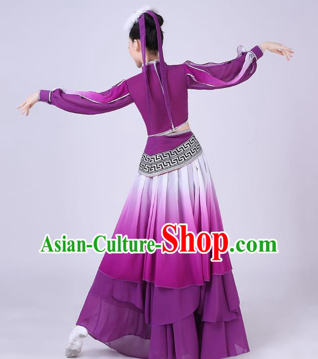 Chinese Traditional Mongolian Nationality Dance Clothing Mongol Ethnic Folk Dance Purple Dress Outfits
