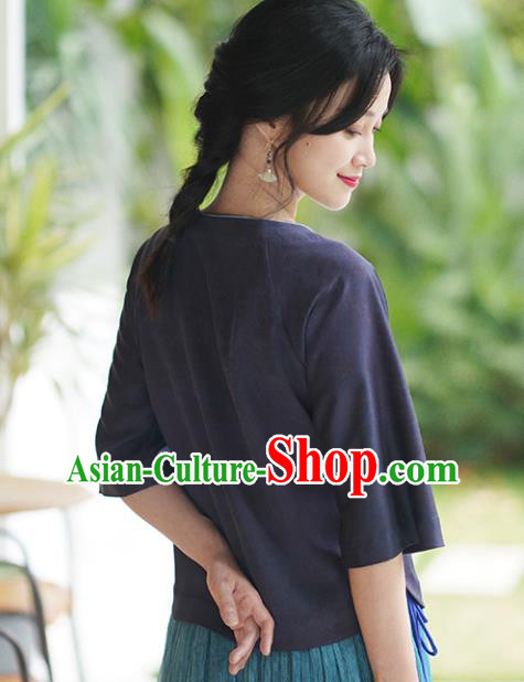 China Tang Suit Blouse National Women Clothing Classical Embroidered Orchids Purple Silk Shirt