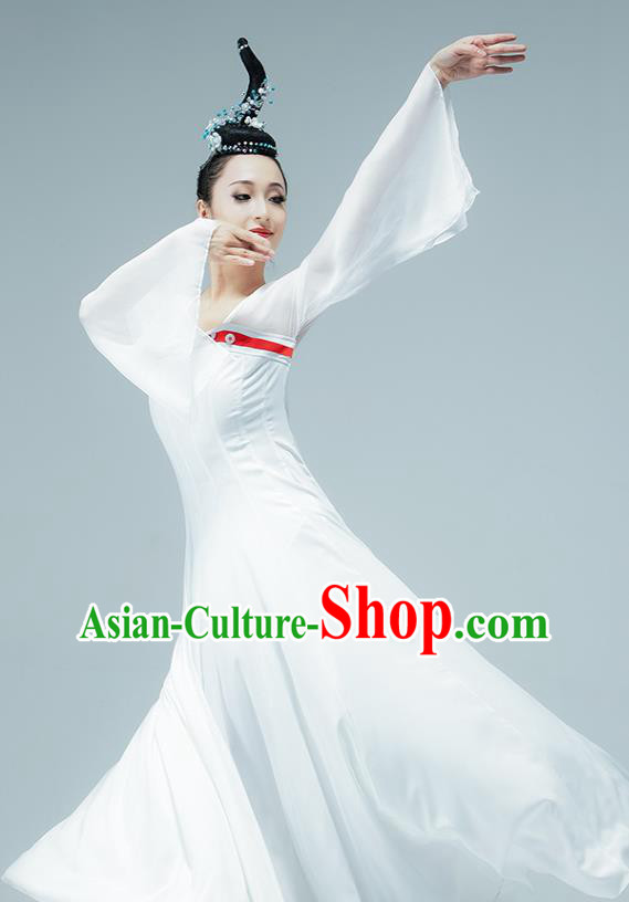 Chinese Tang Dynasty Palace Dance White Hanfu Dress Classical Dance Performance Clothing