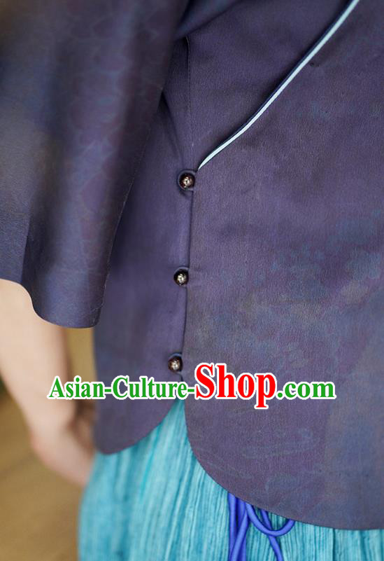 China Tang Suit Blouse National Women Clothing Classical Embroidered Orchids Purple Silk Shirt