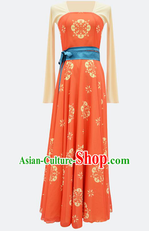 Chinese Court Dance Performance Orange Dress Group Dance Classical Dance Training Clothing