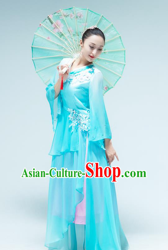 Chinese Umbrella Dance Performance Clothing Classical Dance Blue Dress Outfits