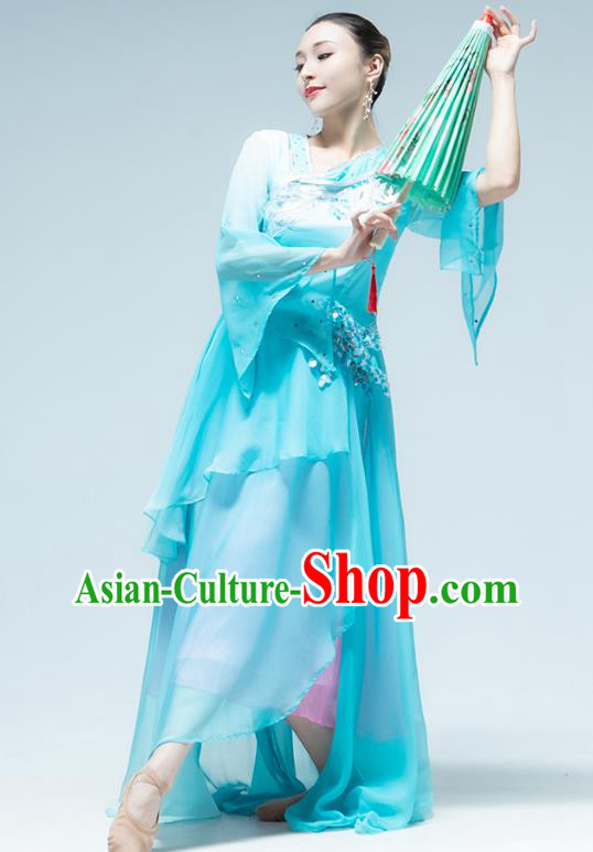 Chinese Umbrella Dance Performance Clothing Classical Dance Blue Dress Outfits