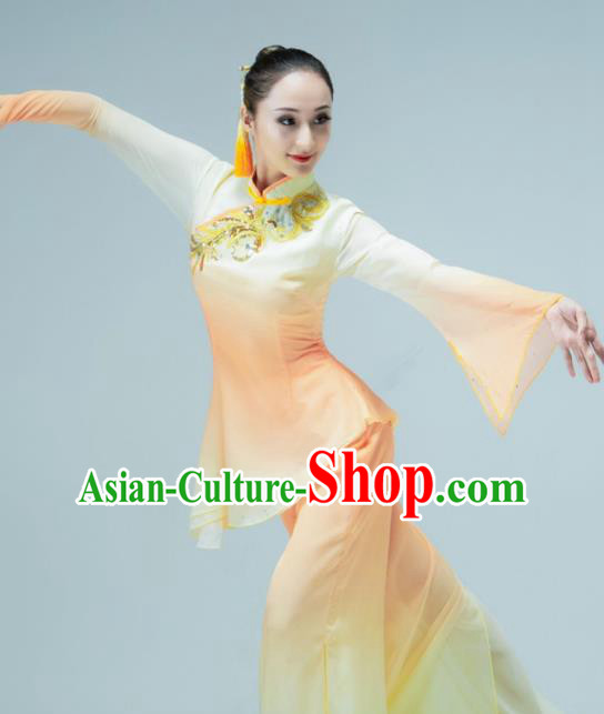 Chinese Folk Dance Fan Dance Orange Outfits Jiaozhou Yangko Dance Stage Performance Clothing