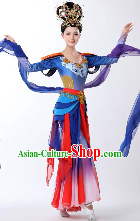 Chinese Classical Dance Goddess Dance Stage Performance Blue Dress Outfits Flying Apsaras Dance Clothing