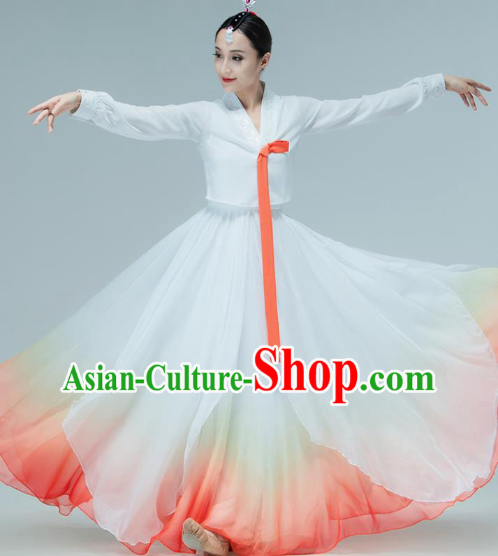 Chinese Traditional Korean Nationality Performance White Dress Korean Ethnic Folk Dance Clothing