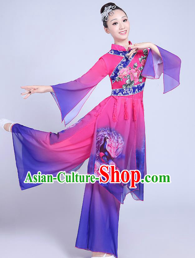 China Fan Dance Costume Spring Festival Gala Yangko Dance Purple Outfits Folk Dance Clothing