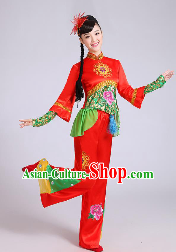China Yangko Dance Red Outfits Folk Dance Clothing Fan Dance Stage Performance Costume