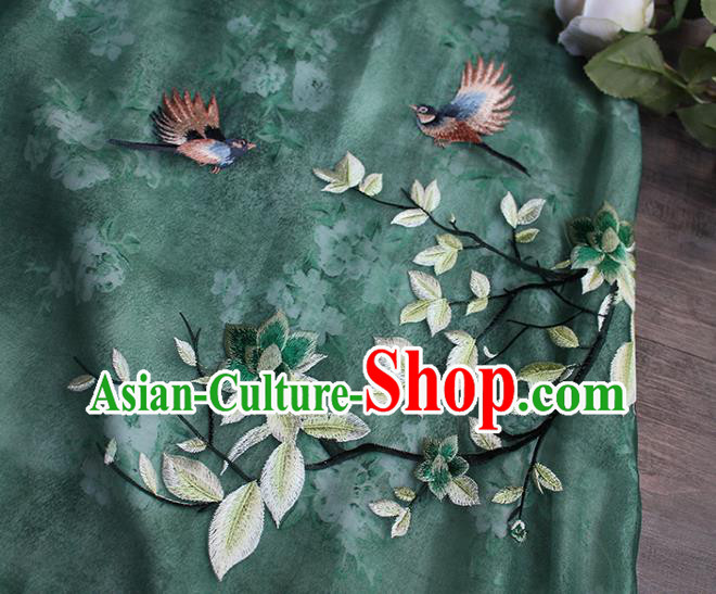China National Women Zen Clothing Embroidered Green Chiffon Qipao Dress Classical Dance Cheongsam