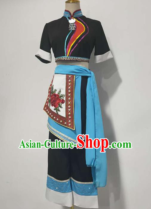 Chinese Hmong Ethnic Folk Dance Clothing Traditional Miao Nationality Stage Performance Black Outfits