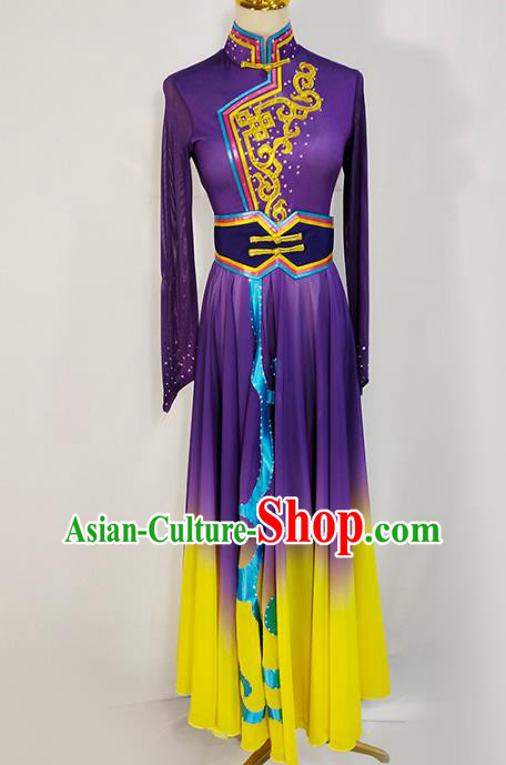 Chinese Mongolian Ethnic Stage Performance Clothing Traditional Mongol Nationality Dance Purple Dress