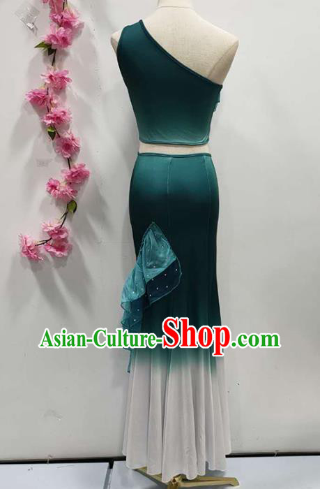 Chinese Traditional Dai Nationality Performance Deep Green Dress Yunnan Ethnic Peacock Dance Clothing