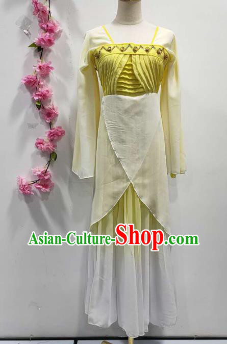 China Classical Dance Clothing Fan Dance Costume Stage Performance Yellow Dress