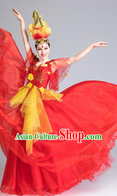 China Modern Dance Clothing Stage Performance Red Dress Spring Festival Gala Opening Dance Costume