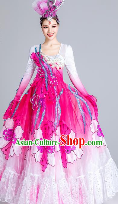 China Spring Festival Gala Opening Dance Rosy Dress Modern Dance Clothing Stage Performance Costume