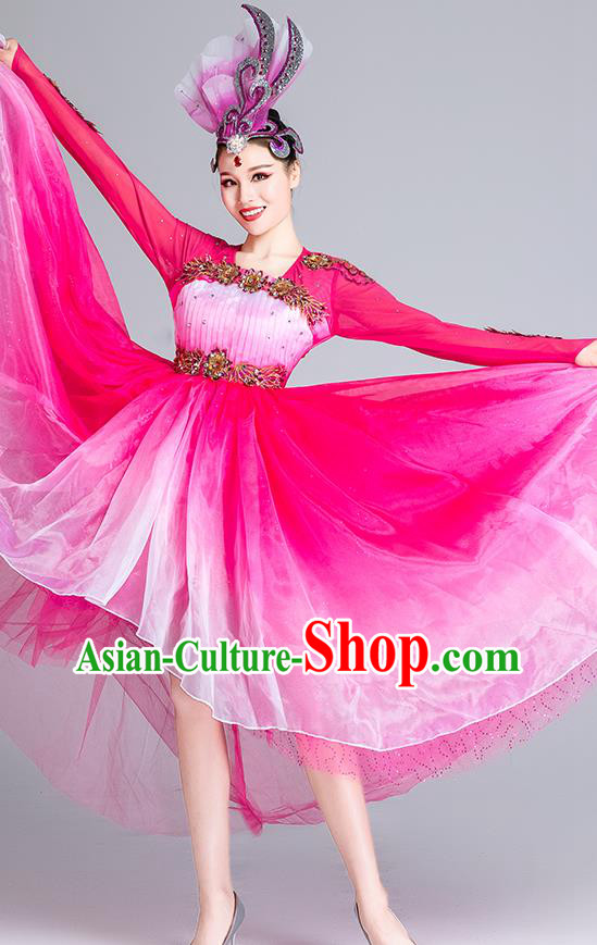 China Opening Dance Rosy Dress Lotus Dance Stage Performance Costume Modern Dance Clothing