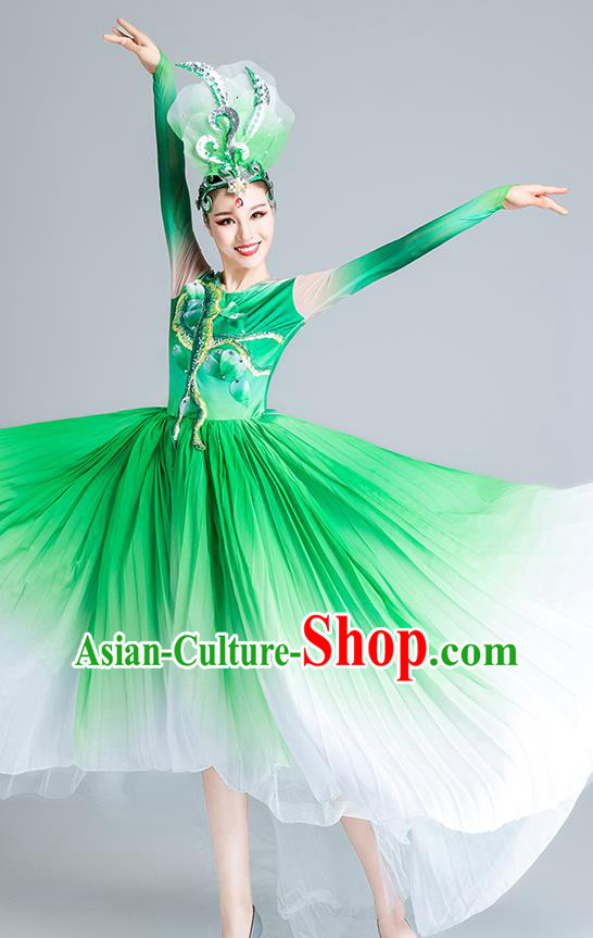 China Modern Dance Clothing Opening Dance Green Dress Flowers Dance Stage Performance Costume