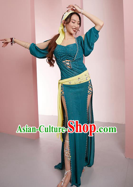 Asian Oriental Dance Blue Dress Outfits Indian Belly Dance Stage Performance Clothing