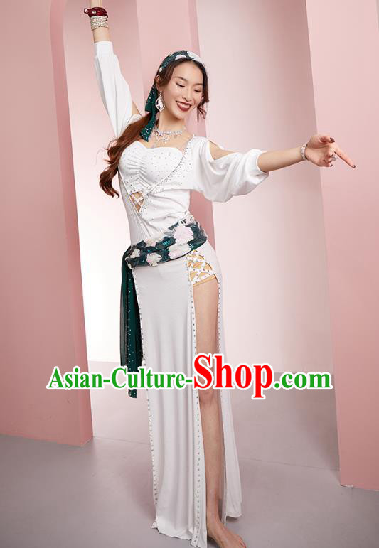 Indian Belly Dance Stage Performance Clothing Asian Oriental Dance White Robe Outfits