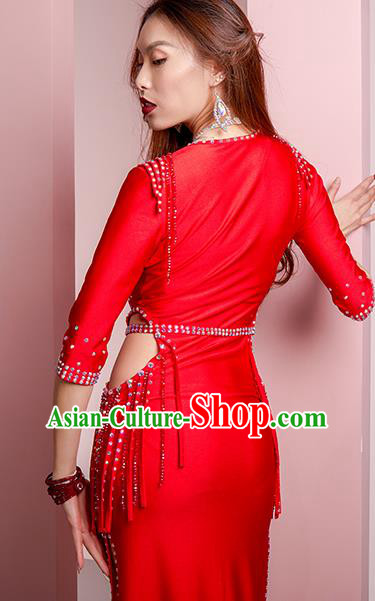 Asian Oriental Dance Raks Sharki Red Robe Outfits Professional Indian Belly Dance Training Clothing
